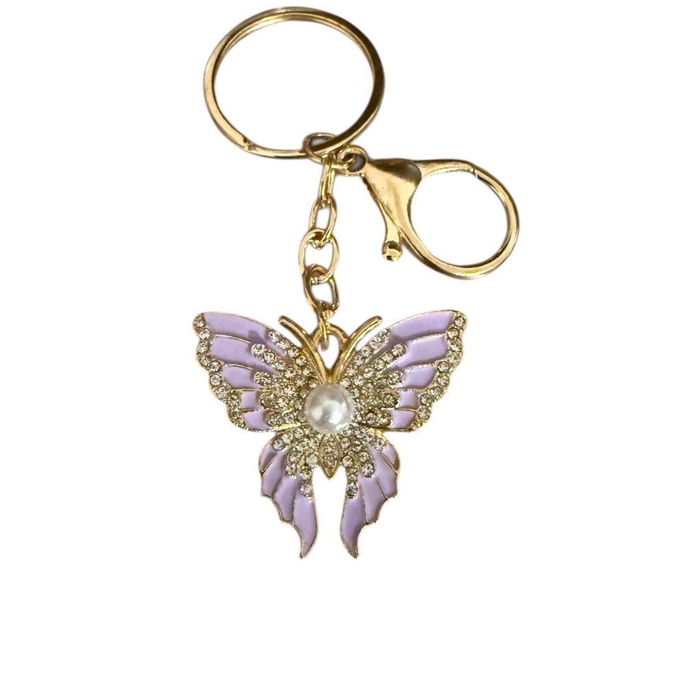 Elegant Lavender Butterfly Keychain with Gold Accents
